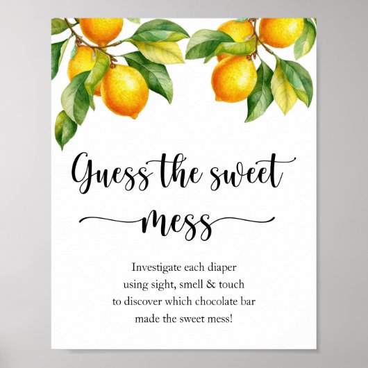 Lemon Baby shower Game Guess Sweet Mess Poster (Voorkant)