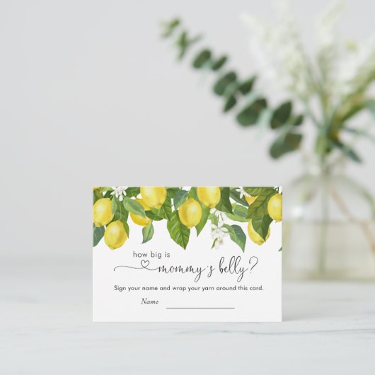 Lemon Baby shower Hoe groot is mama's buik Informatiekaartje (Staand voorkant)
