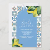 Lemon Baby Shower Invitation Blue and Yellow Kaart (Voorkant)