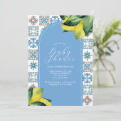 Lemon Baby Shower Invitation Blue and Yellow Kaart (Staand voorkant)