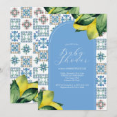 Lemon Baby Shower Invitation Blue and Yellow Kaart (Voorkant / Achterkant)