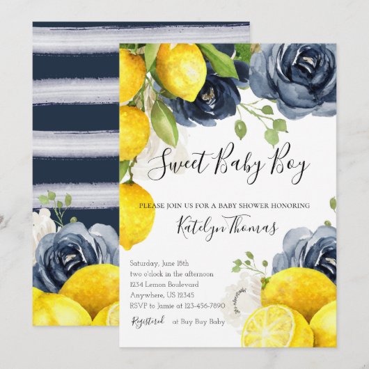Lemon Baby shower Invitation for Baby Boy Kaart (Voorkant / Achterkant)