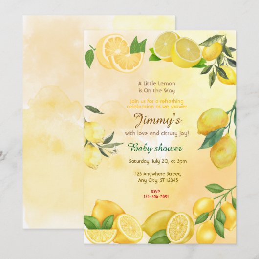 Lemon Baby shower Kaart (Voorkant / Achterkant)