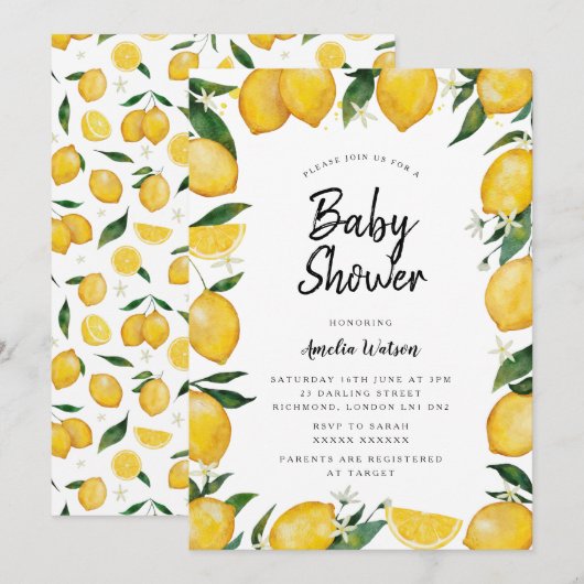 Lemon Baby shower Kaart (Voorkant / Achterkant)