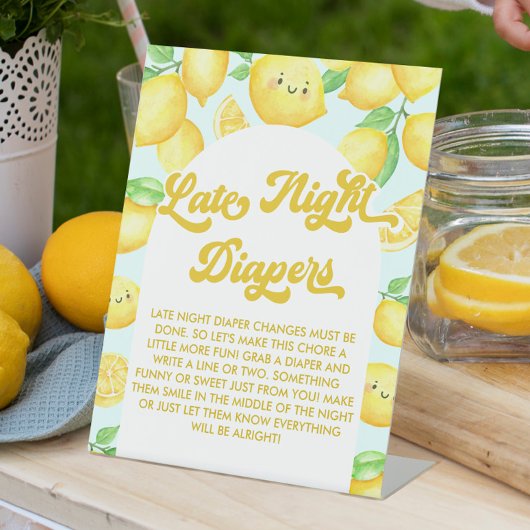 Lemon Baby shower Late Night Luiers Game Reclamebord Met Voetstuk