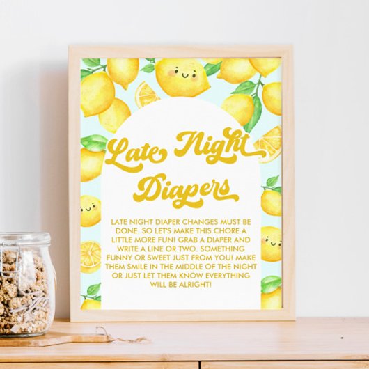 Lemon Baby shower Late Night Luiers Party Game Poster