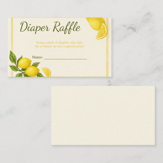 Lemon Baby shower Luier Raffle Kaart (Voorkant / Achterkant)