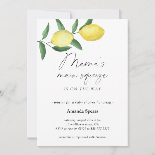 Lemon Baby shower Mama's Main Squeeze Uitnodiging (Voorkant)