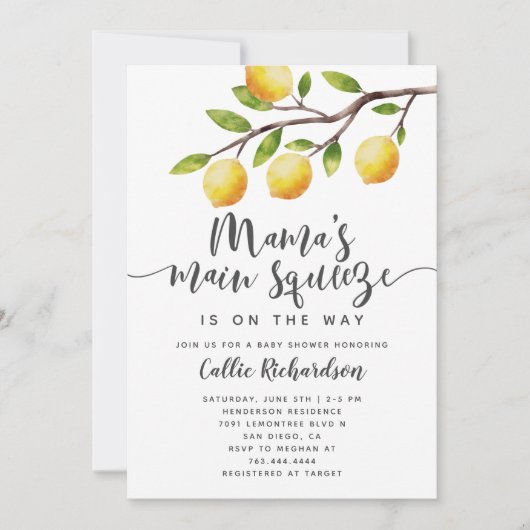 Lemon Baby shower Mama's Main Squeeze Uitnodiging (Voorkant)