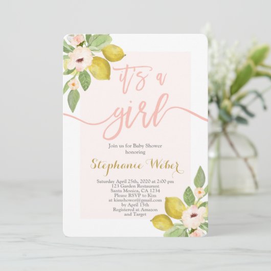 Lemon Baby shower meisje Kaart (Staand voorkant)