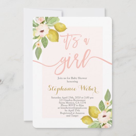 Lemon Baby shower meisje Kaart (Voorkant)