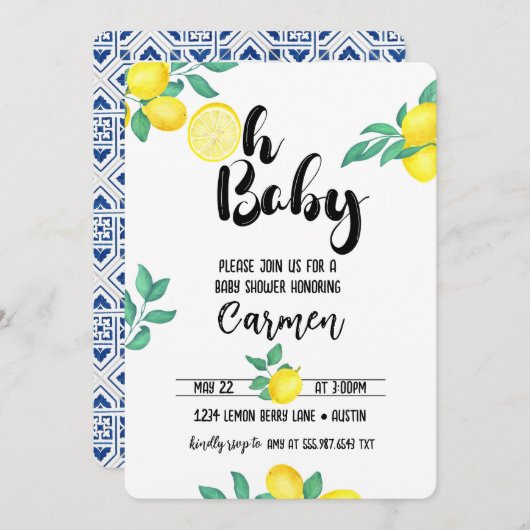 Lemon Baby shower Oh Baby Invitation Kaart (Voorkant / Achterkant)