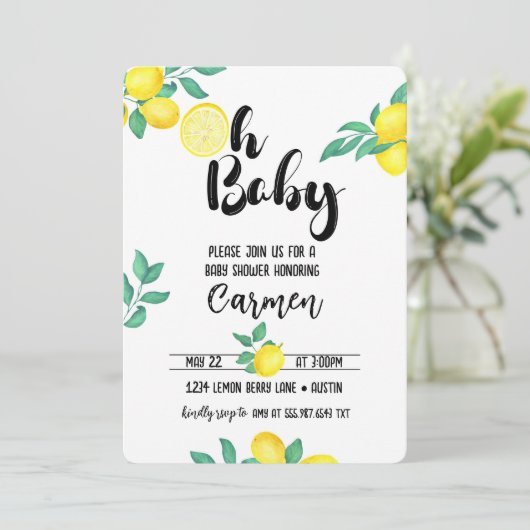 Lemon Baby shower Oh Baby Invitation Kaart (Staand voorkant)