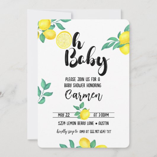 Lemon Baby shower Oh Baby Invitation Kaart (Voorkant)