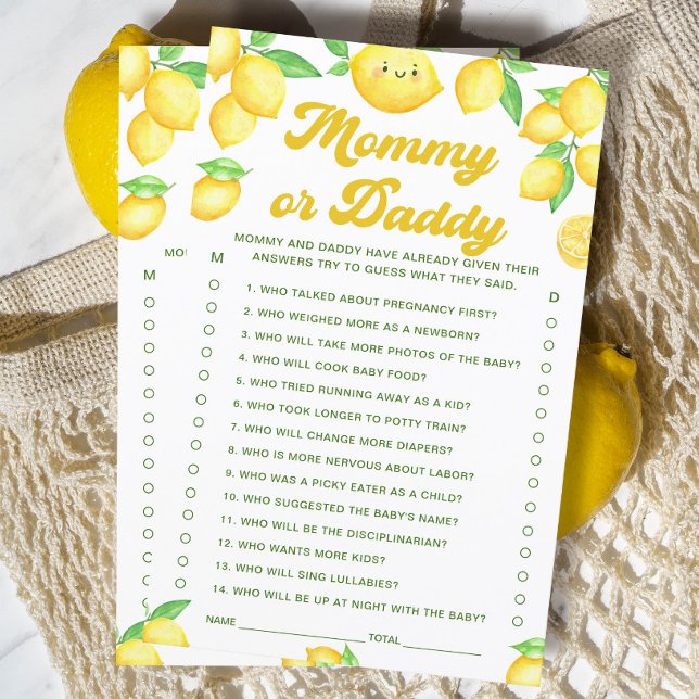 Lemon Baby shower Raad eens wie mama of papa spel (Creator heeft geüpload)