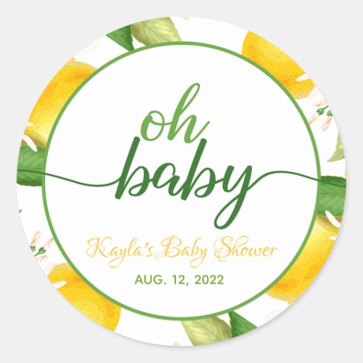 Lemon Baby shower Round Sticker - Oh Baby - Aangep (Voorkant)