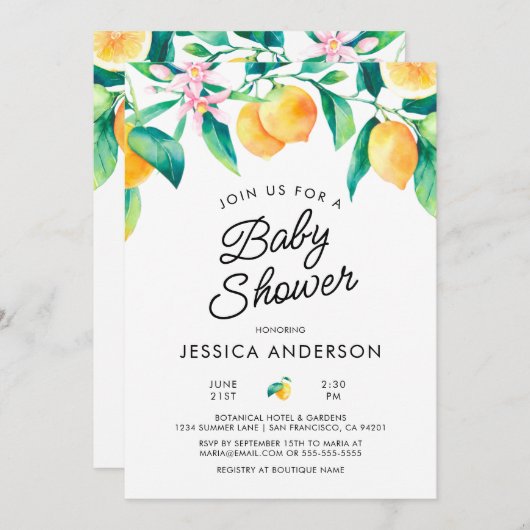 Lemon Baby shower Uitnodiging (Voorkant / Achterkant)