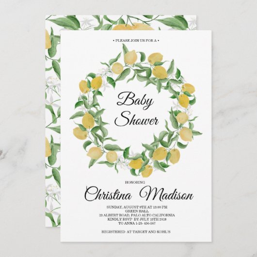 Lemon Baby shower Uitnodiging (Voorkant / Achterkant)