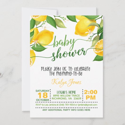 Lemon Baby shower Uitnodiging (Voorkant)