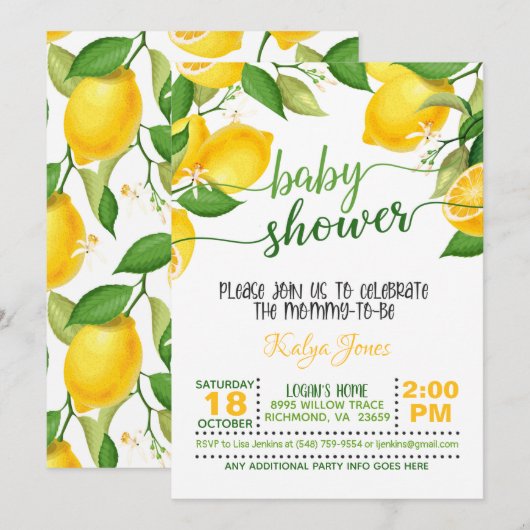 Lemon Baby shower Uitnodiging (Voorkant / Achterkant)