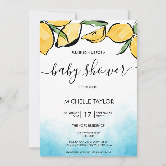 Lemon baby shower Waterverf Boy Kaart (Voorkant)