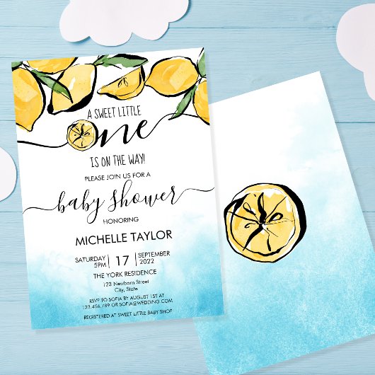Lemon baby shower Waterverf Genderneutraal Uitnodi Kaart