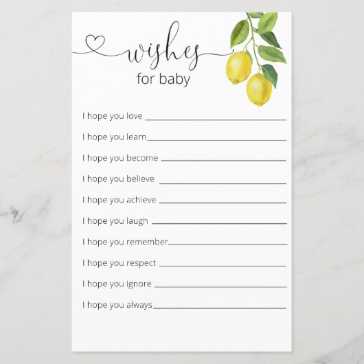Lemon Baby shower wenst Baby (Voorkant)