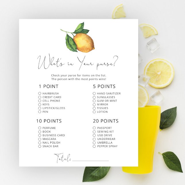 Lemon baby shower Whats in je tas spel (Creator heeft geüpload)