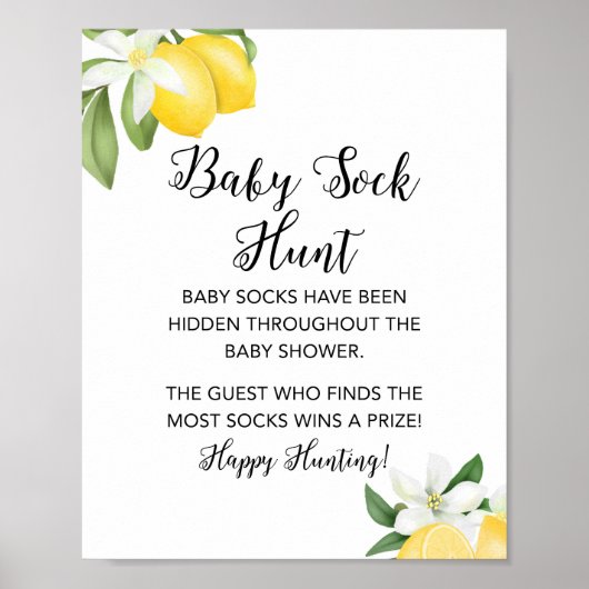Lemon Baby Sock Hunt Shower Game Sign Poster (Voorkant)