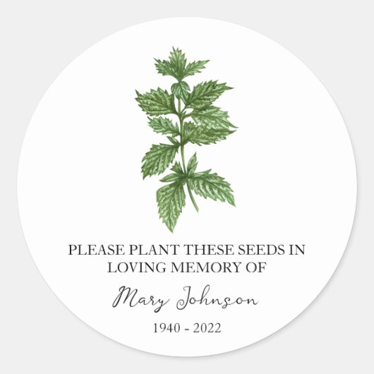 Lemon Balm Memorial Funeral Seed Packet Ronde Sticker (Voorkant)