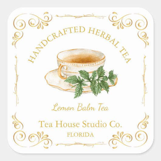  Lemon Balm Tea Square Label (Voorkant)