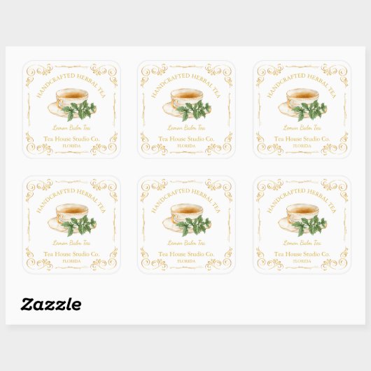 Lemon Balm Tea Square Label (Vel)
