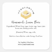 Lemon Bar Cake Watercolor Bakery Ingredient Vierkante Sticker (Voorkant)