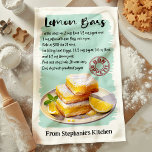 Lemon Bars Recept Gepersonaliseerd Theedoek<br><div class="desc">Verlicht je keuken met deze gepersonaliseerde keukenhanddoek van Lemon Bars-recepten. Met een prachtig geïllustreerd citroenrepen dessert en een eenvoudig te volgen recept, voegt deze handdoek zowel charme als functionaliteit toe aan uw keuken. Pas het aan met jouw naam of bericht om het uniek van jou te maken. Een perfect cadeau...</div>