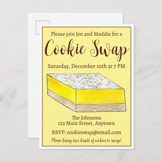 Lemon Bars Squares Bake Sale Cookie Swap Pastry Uitnodiging Briefkaart (Voorkant / Achterkant)