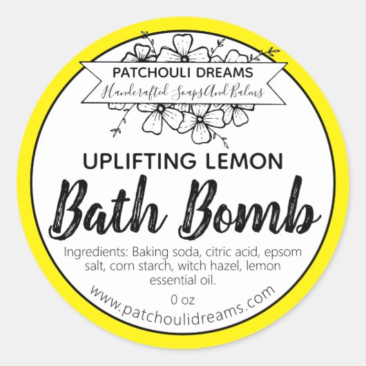  Lemon Bath Bomb Label Handgemaakt (Voorkant)