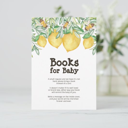 Lemon Bee Baby shower Book Request Enclosure Card Kaart (Staand voorkant)