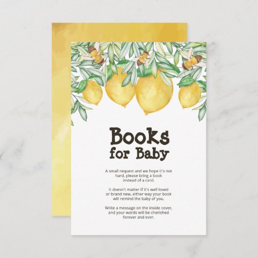 Lemon Bee Baby shower Book Request Enclosure Card Kaart (Voorkant / Achterkant)