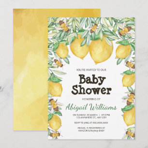 Lemon & Bee Waterverf Greenery Baby shower Invita Kaart