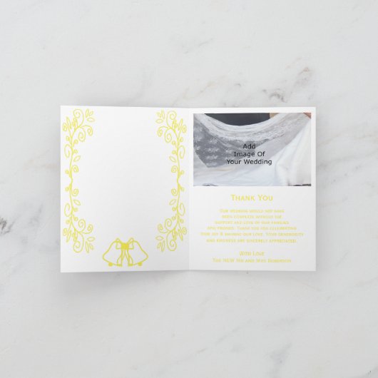 Lemon Bells Scrollwork Ontwerp Wedding Bedankkaart (Binnen)
