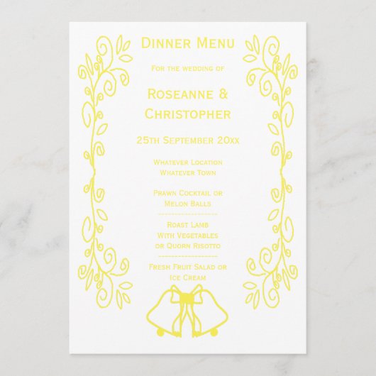 Lemon Bells Scrollwork Ontwerp Wedding Menu (Voorkant)