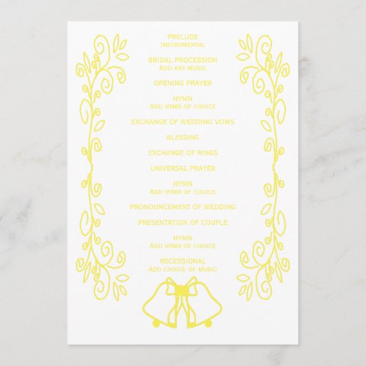Lemon Bells Scrollwork Ontwerp Wedding Programmakaart (Achterkant)