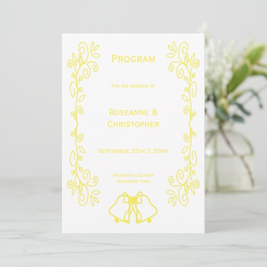 Lemon Bells Scrollwork Ontwerp Wedding Programmakaart (Staand voorkant)