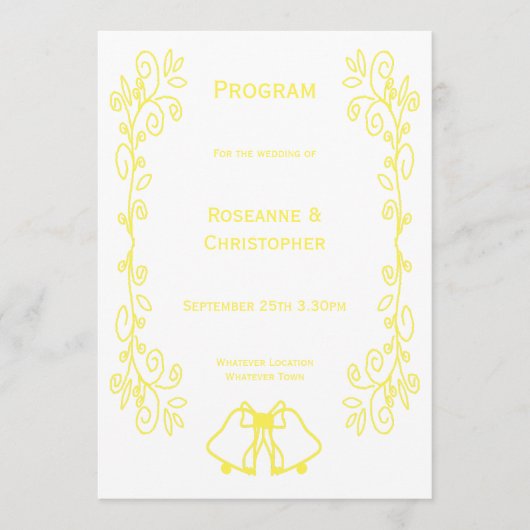 Lemon Bells Scrollwork Ontwerp Wedding Programmakaart (Voorkant)