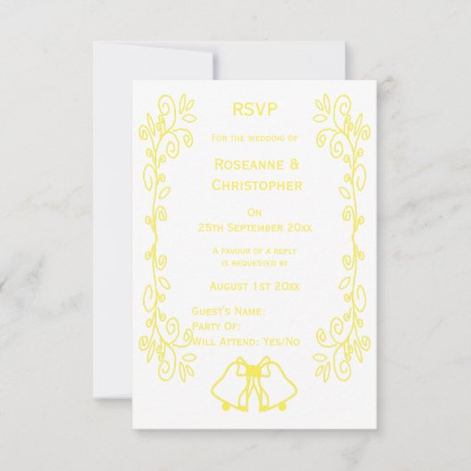 Lemon Bells Scrollwork Ontwerp Wedding RSVP Kaartje (Voorkant)