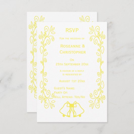 Lemon Bells Scrollwork Ontwerp Wedding RSVP Kaartje (Voorkant / Achterkant)