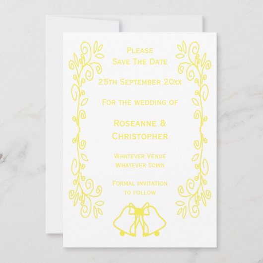 Lemon Bells Scrollwork Ontwerp Wedding Save The Date (Voorkant)