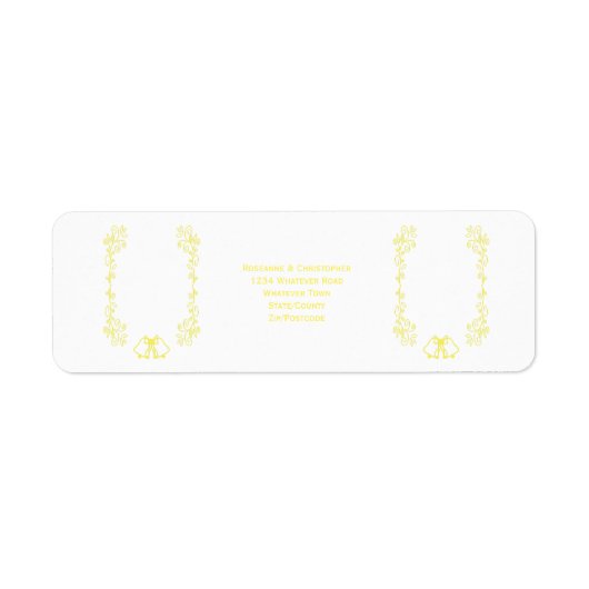 Lemon Bells Scrollwork Wedding Retour Adres Etiket (Voorkant)