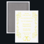 Lemon Bells Scrollwork Wedding Sla de datum op Magneet<br><div class="desc">Trouwen slaan de datum magneet klokken ontwerp. Pas deze gele bruiloft aan en sla de datummagneet op met uw trouwgegevens. Mocht u hulp nodig hebben bij het aanpassen, neem dan contact met ons op via de link op deze pagina. Lemon gekleurde klokken ontwerp gepersonaliseerde bruiloft opslaan van de datum magneet...</div>