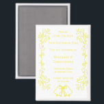Lemon Bells Scrollwork Wedding Sla de datum op Magneet<br><div class="desc">Trouwen slaan de datum magneet klokken ontwerp. Pas deze gele bruiloft aan en sla de datummagneet op met uw trouwgegevens. Mocht u hulp nodig hebben bij het aanpassen, neem dan contact met ons op via de link op deze pagina. Lemon gekleurde klokken ontwerp gepersonaliseerde bruiloft opslaan van de datum magneet...</div>